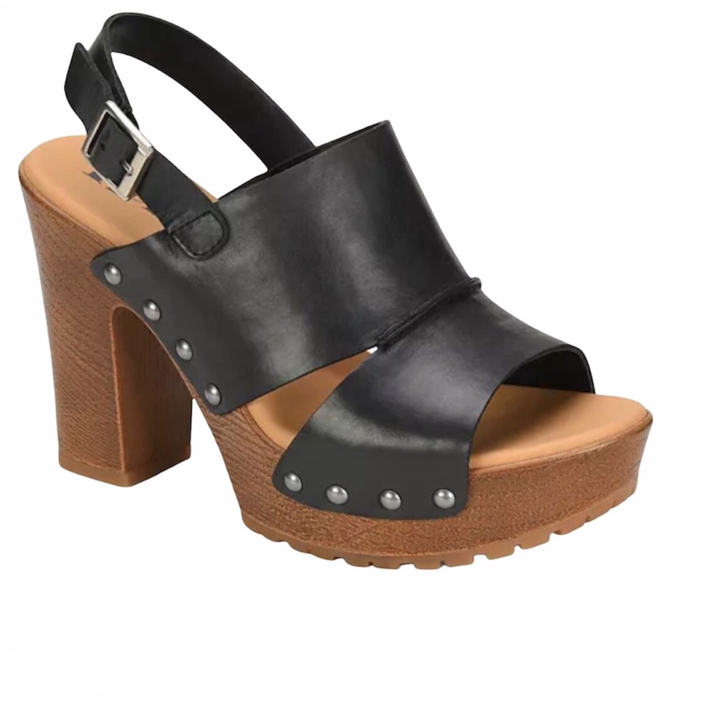 KORKS Kork-Ease Kristian Wood Bottom Leather Sandals Black Sz 10 NEW